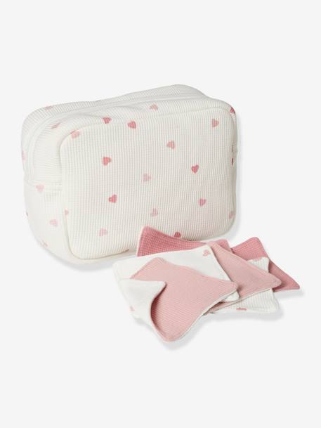 6er-Pack Waschlappen - rosa bedruckt/landleben+rosa/herzen - 6