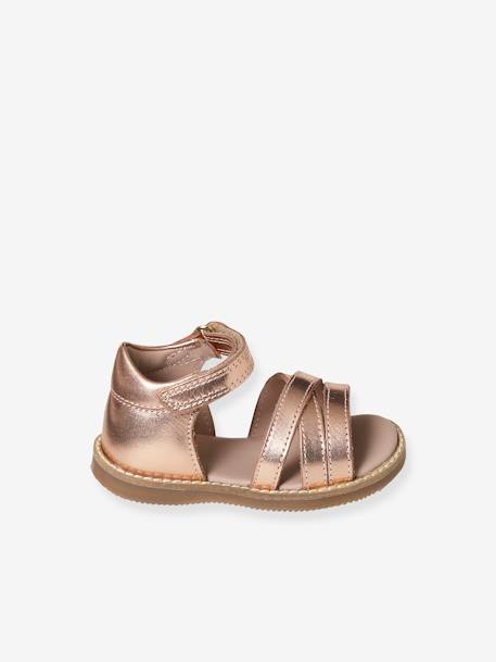 Mädchen Baby Sandalen mit Klett - karamell+rosa metallic+weiß - 8