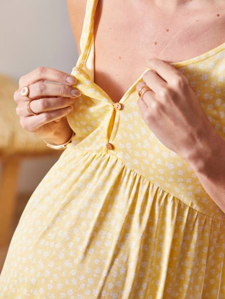 Kleid für Schwangerschaft & Stillzeit, Spaghettiträger - gelb geblümt - 3