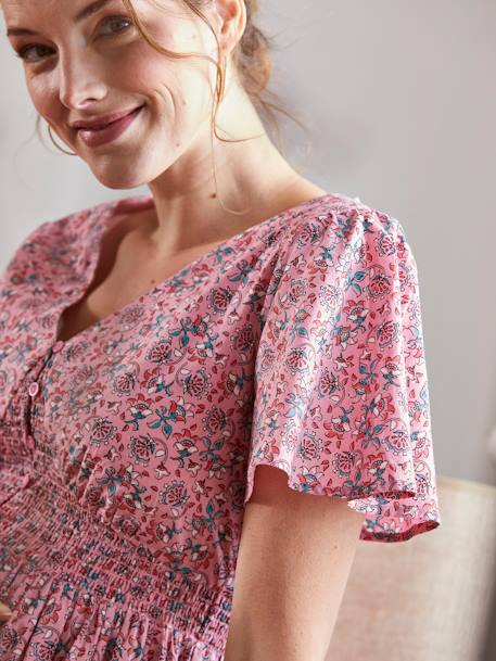 Kurzes Kleid für Schwangerschaft & Stillzeit - rosa bedruckt+weiß bedruckt - 6