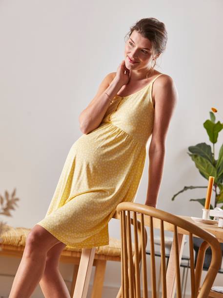 Kleid für Schwangerschaft & Stillzeit, Spaghettiträger - gelb geblümt - 7