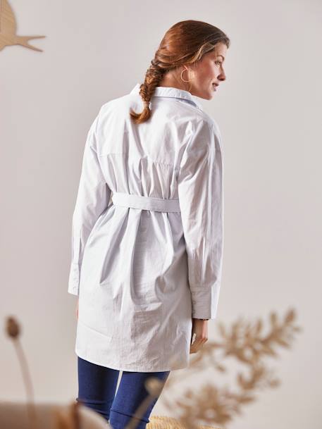 Popeline-Bluse für Schwangerschaft & Stillzeit - blau/weiß gestreift+weiß - 4