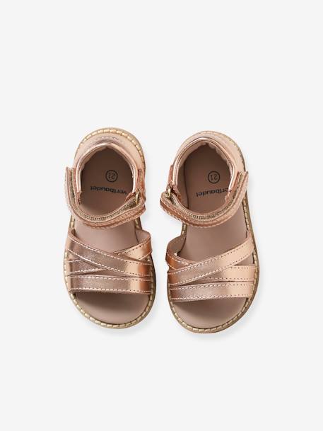 Mädchen Baby Sandalen mit Klett - karamell+rosa metallic+weiß - 10