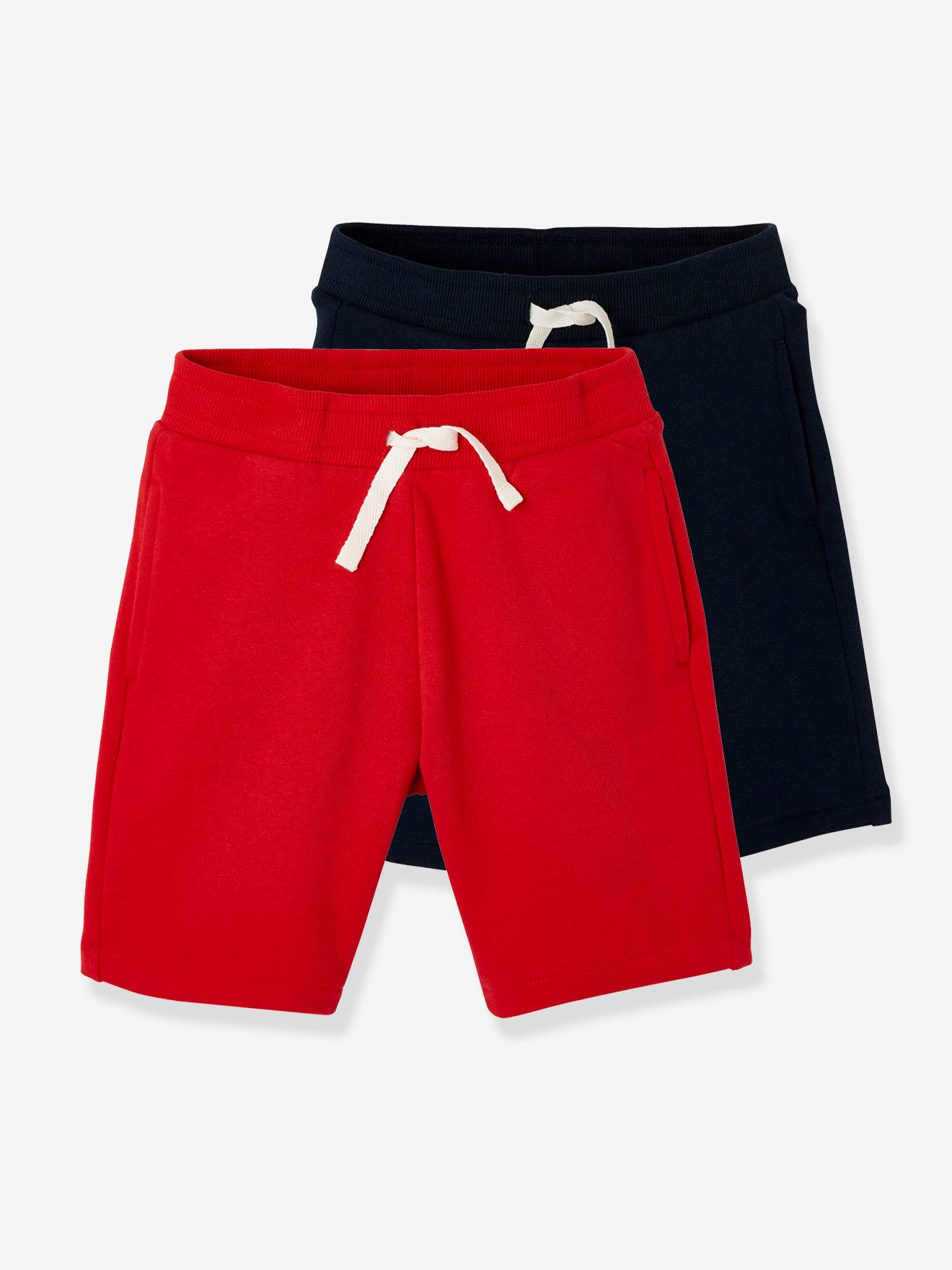 2er-Pack Jungen Sweat-Shorts BASIC, Bundweite verstellbar rot/nachtblau Gr. 140 von vertbaudet