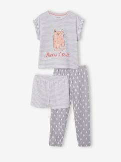 Maedchenkleidung-3-teiliger Mädchen Schlafanzug: Shirt, Shorts & Hose