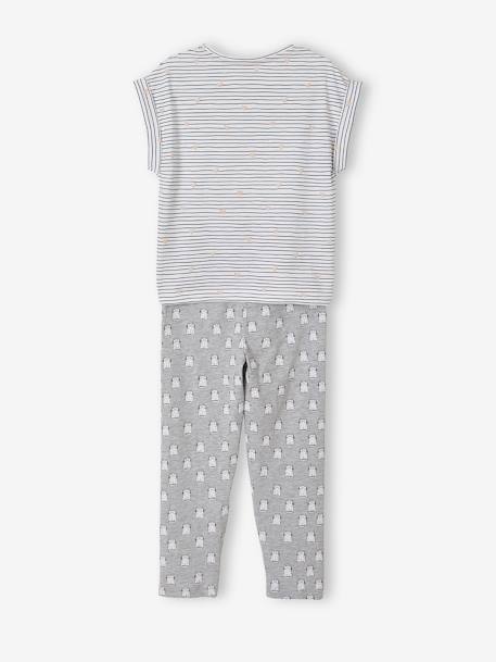 3-teiliger Mädchen Schlafanzug: Shirt, Shorts & Hose Oeko-Tex® - weiß gestreift/grau meliert ka - 6