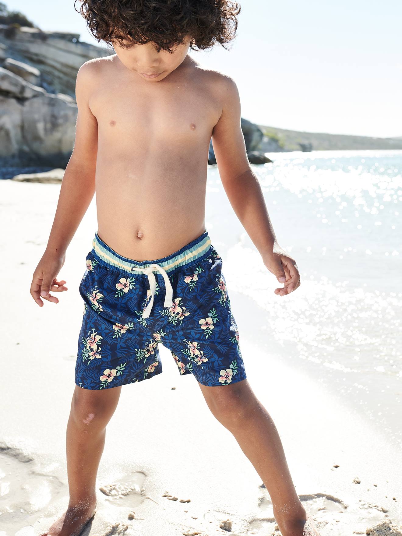 Kinder Hawaii Badeshorts Jungen Badehose Bermuda Shorts Schwarz Grau 110-128 
