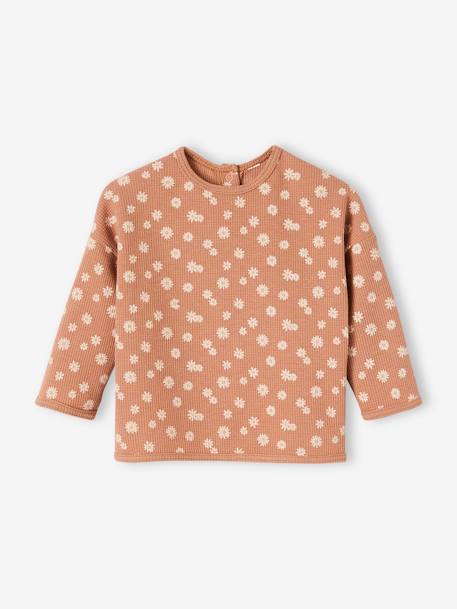 Mädchen Baby Shirt aus Waffelpikee, Blumen - ziegel bedruckt - 1