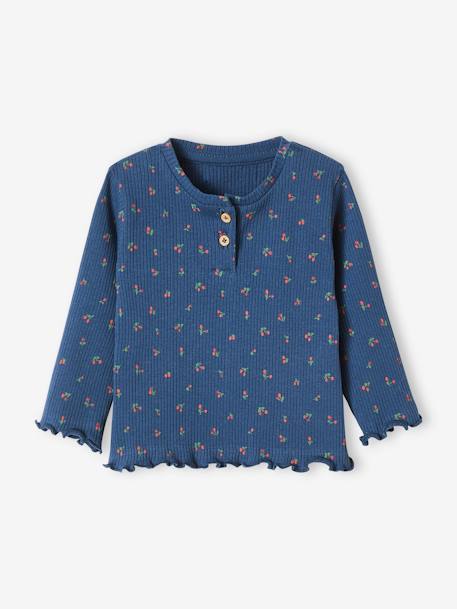 Mädchen Baby Shirt aus Rippenjersey - marine bedruckt - 1