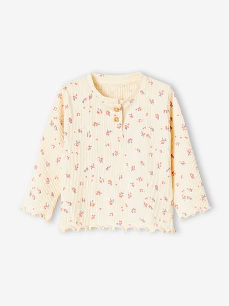 Mädchen Baby Shirt aus Rippenjersey - beige bedruckt+marine bedruckt - 1