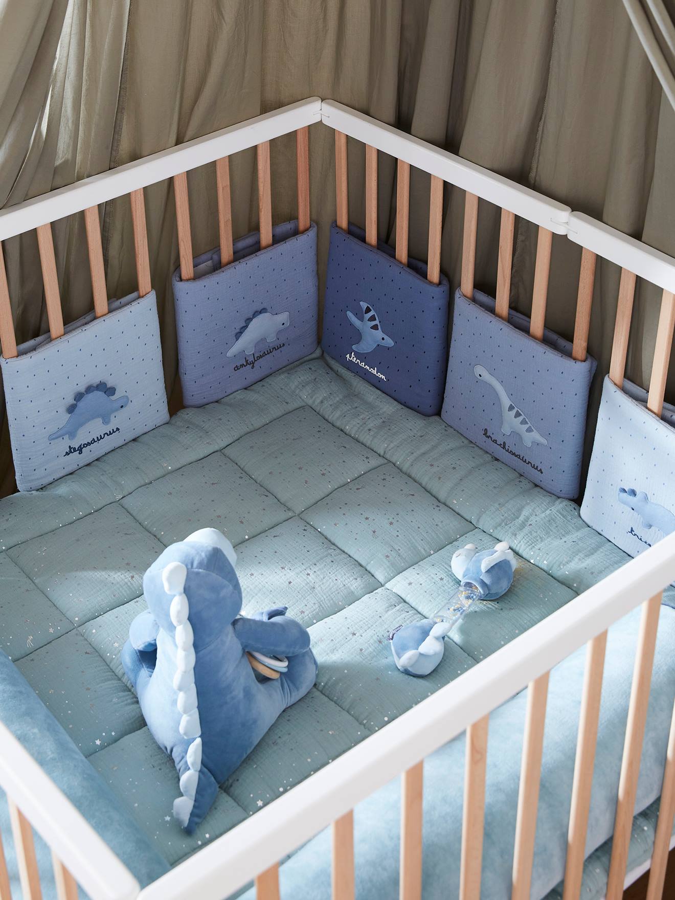 Vertbaudet Baby Bettumrandung Blaugrau Bedruckt Einheitsgröße