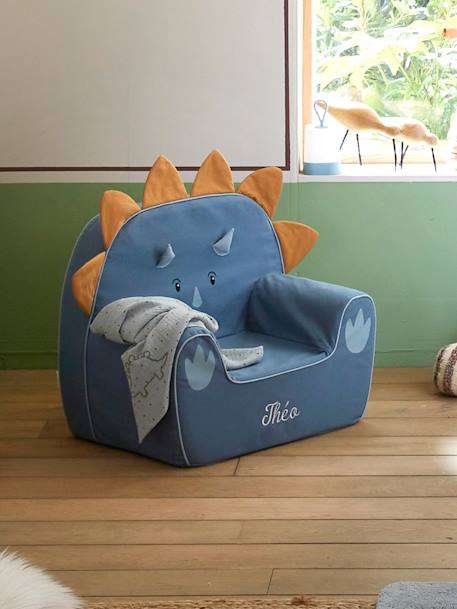 Kinderzimmer Sessel in Dino-Form, Triceratops, personalisierbar - blau/karamell - 6
