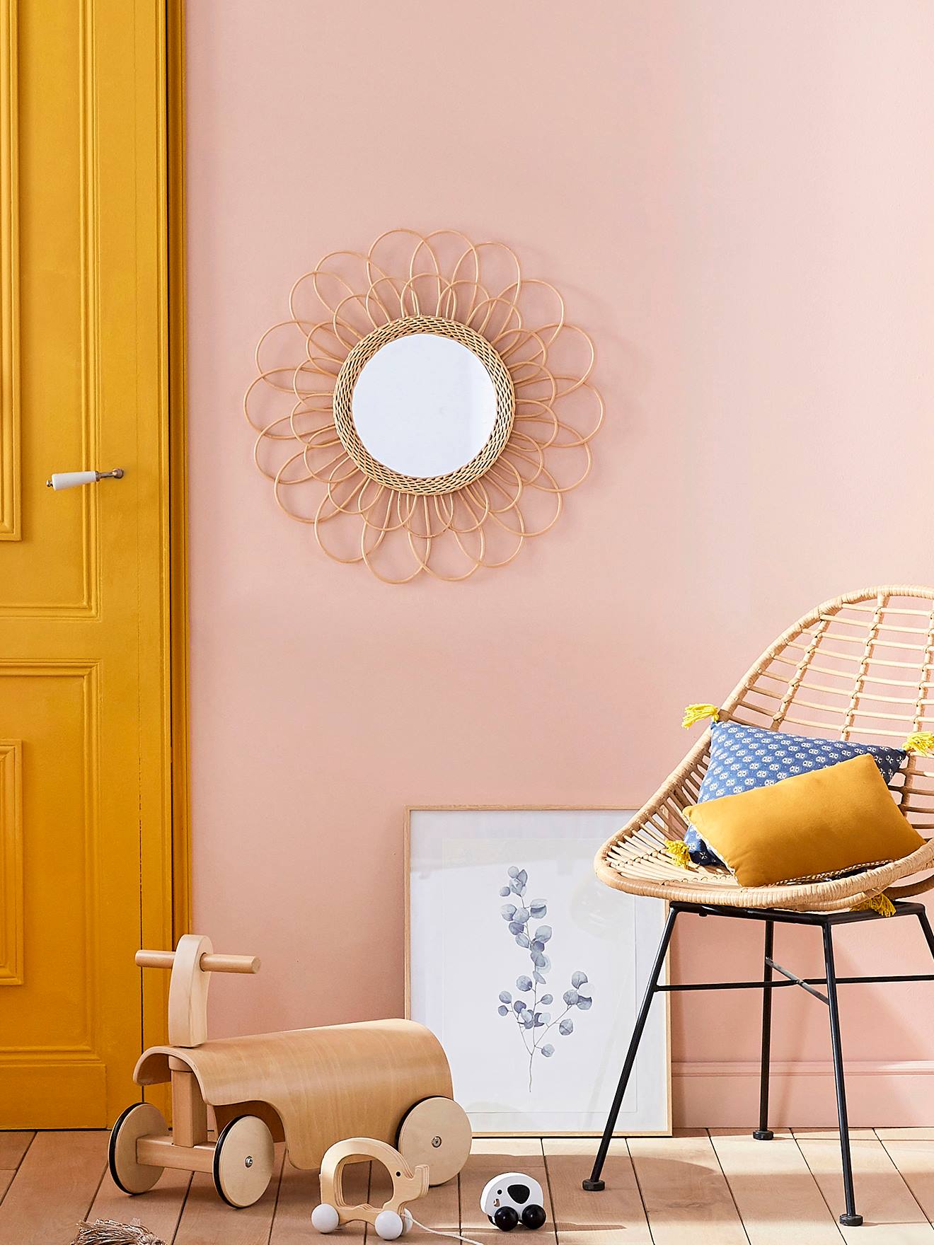 Spiegel BLUME mit Rattan, Kinderzimmer braun von vertbaudet