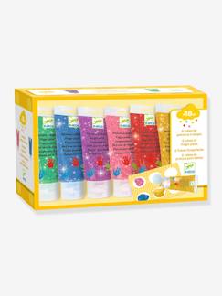 Spielzeug-Kreativität-Tafeln, Malen & Zeichnen-6 Tuben Fingerfarbe mit Glitzer DJECO