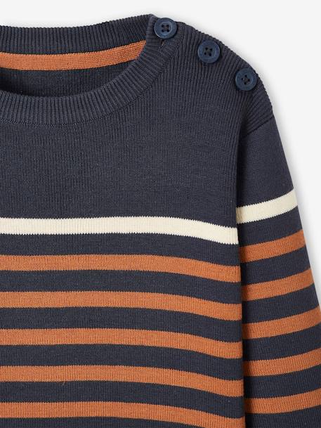 Jungen Streifenpullover Oeko-Tex - graugrün/weiß gestreift+marine/senfgelb gestreift+nachtblau/karamell gestreift+weiß/dunkelblau gestreift - 11