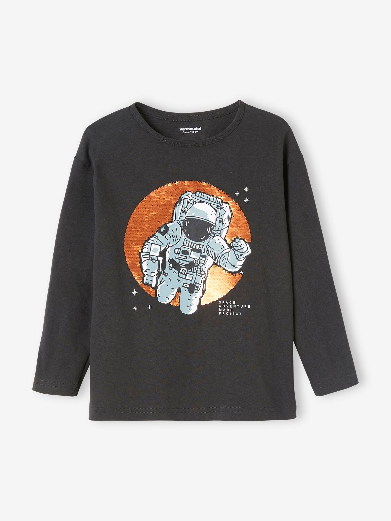 Vertbaudet Jungen Shirt mit Wendepailletten in anthrazit astronaut