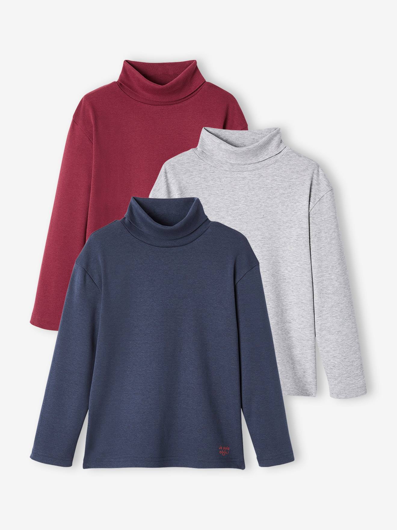 3er-Pack Jungen Langarm-Rollkragenshirts BASIC