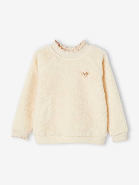 Mädchen Sweatshirt aus Teddyfleece - beige+rosa - 3