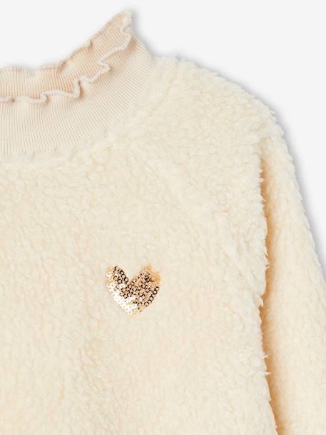 Mädchen Sweatshirt aus Teddyfleece - beige+rosa - 5