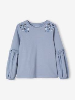 Maedchenkleidung-Shirts & Rollkragenpullover-Mädchen Shirt, Blumenstickerei