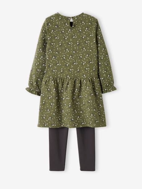 Mädchen-Set: Sweatkleid & Leggings - grün bedruckt+nachtblau - 4