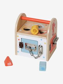Spielzeug-Baby-Tasten & Greifen-Geschicklichkeits-Box mit Schlössern, Holz FSC®