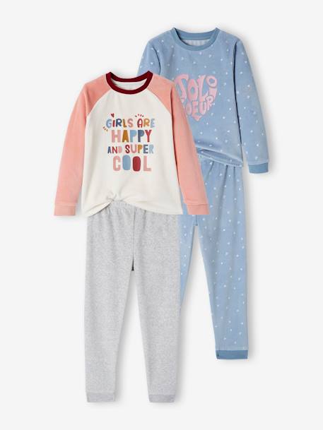2er-Pack Mädchen Schlafanzüge, Samt - pack blau/rosa - 1