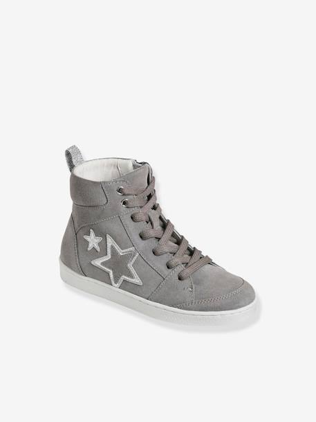 Mädchen High-Sneakers mit Reißverschluss, Sterne - grau+marine - 1