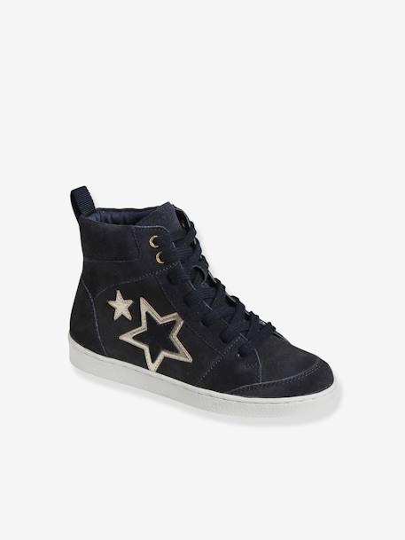 Mädchen High-Sneakers mit Reißverschluss, Sterne - grau+marine - 7