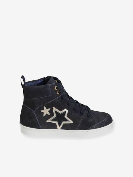 Mädchen High-Sneakers mit Reißverschluss, Sterne - grau+marine - 8