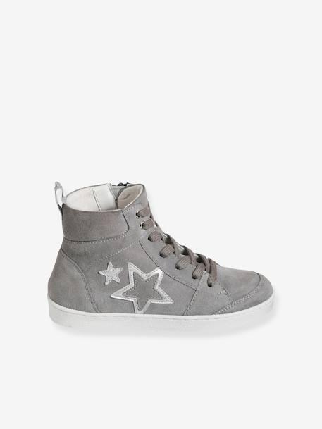 Mädchen High-Sneakers mit Reißverschluss, Sterne - grau+marine - 2