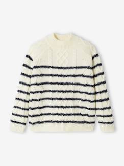 Maedchenkleidung-Pullover, Strickjacken & Sweatshirts-Mädchen Ringelpullover mit Zopfmuster