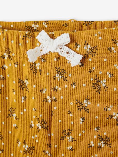 Mädchen Leggings, gerippt - braun bedruckt+dunkelgrau meliert+graugrün+senfgelb+zartrosa - 14