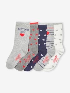 Maedchenkleidung-Unterwäsche, Socken, Strumpfhosen-Socken-5er-Pack Mädchen Socken, Herzen BASIC Oeko-Tex