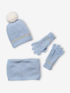 -Mädchen Strick-Set: Mütze, Rundschal & Handschuhe, Chenille