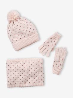 Maedchenkleidung-Accessoires-Mützen, Schals & Handschuhe-Mädchen Set: Mütze, Loopschal & Handschuhe, Herzen BASIC