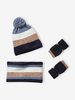 Neue Kollektion-Jungenkleidung-Jungen Strick-Set: Mütze, Rundschal & Handschuhe, Streifen