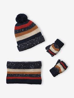 Jungenkleidung-Jungen Strick-Set: Mütze, Rundschal & Handschuhe, Streifen