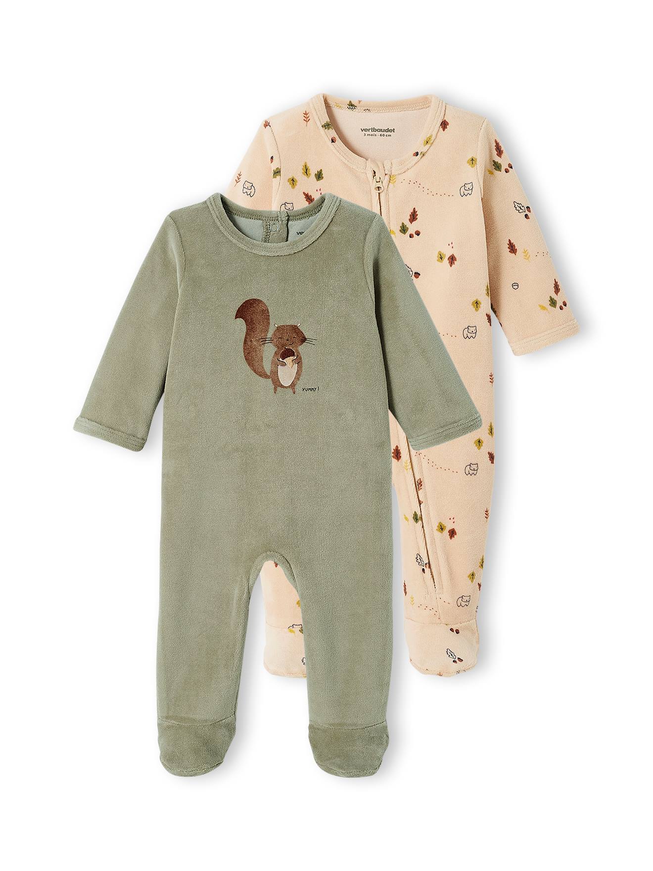 BINIDUCKLING Baby Schlafanzug mit Fuß Unisex Schlafstrampler aus Baumwolle mit Fäustlings bündchen Langarm Baby Snap-Up Strampler mit 0-12 Monate 2er Pack/1er Pack 