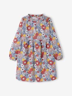 Maedchenkleidung-Kleider-Mädchen Kleid mit Blumenprint, Schultern gesmokt