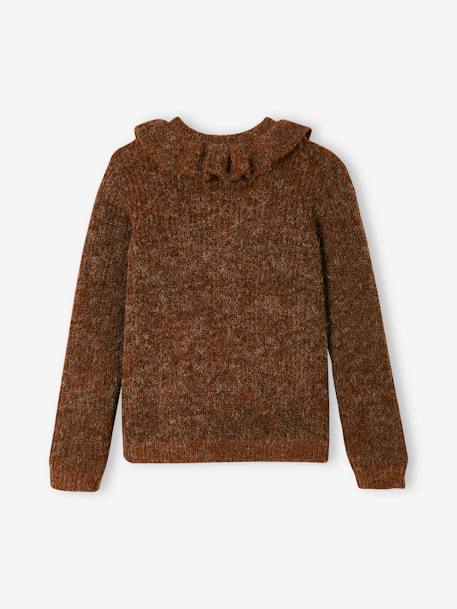 Warmer Mädchen Cardigan mit Kragen Oeko-Tex - braun+rosa+wollweiß - 3