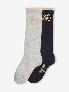 Maedchenkleidung-Unterwäsche, Socken, Strumpfhosen-Socken-2er-Pack hohe Mädchen Socken mit Glanzmotiv, gerippt Oeko-Tex