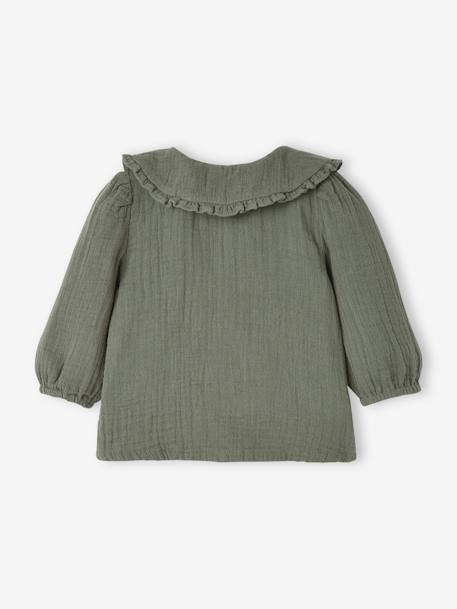 Mädchen Baby Bluse mit Volantkragen, Musselin - altrosa+khaki - 10