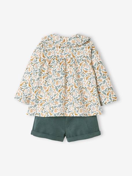 Mädchen Baby-Set: Shirt, Shorts & Haarband - dunkelgrün+nachtblau - 5