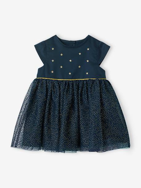 Mädchen Baby Festkleid aus Satin & Glitzer-Tüll - nachtblau - 2