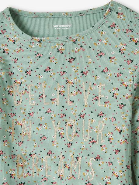 Mädchen Schlafanzug mit Blumenmuster, gerippt Oeko-Tex - aquamarin - 5