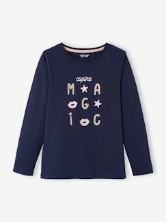 Maedchenkleidung-Shirts & Rollkragenpullover-Mädchen Shirt mit Message-Print, Glanzdetails BASIC Oeko-Tex