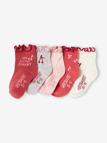 5er-Pack Mädchen Baby Socken mit Rüschen, Kirschen - pack dunkelrosa - 1