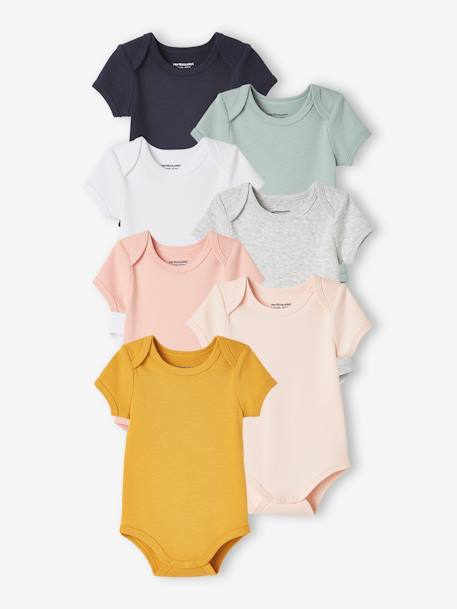 7er-Pack Baby Kurzarm-Bodys, Schlupfform BASIC - pack blau+pack senfgelb - 12