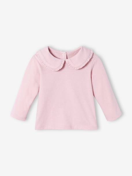 Baby Mädchen Shirt, Bubikragen mit Rüschen Oeko Tex® - dunkelrosa+hellbeige - 1